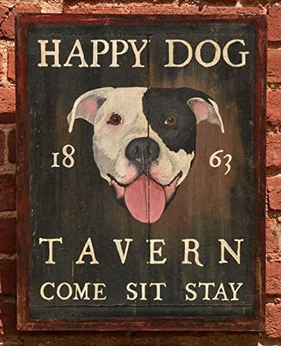 Wine Beer Pub - Металлическая ретро-табличка Happy Dog Tavern Come